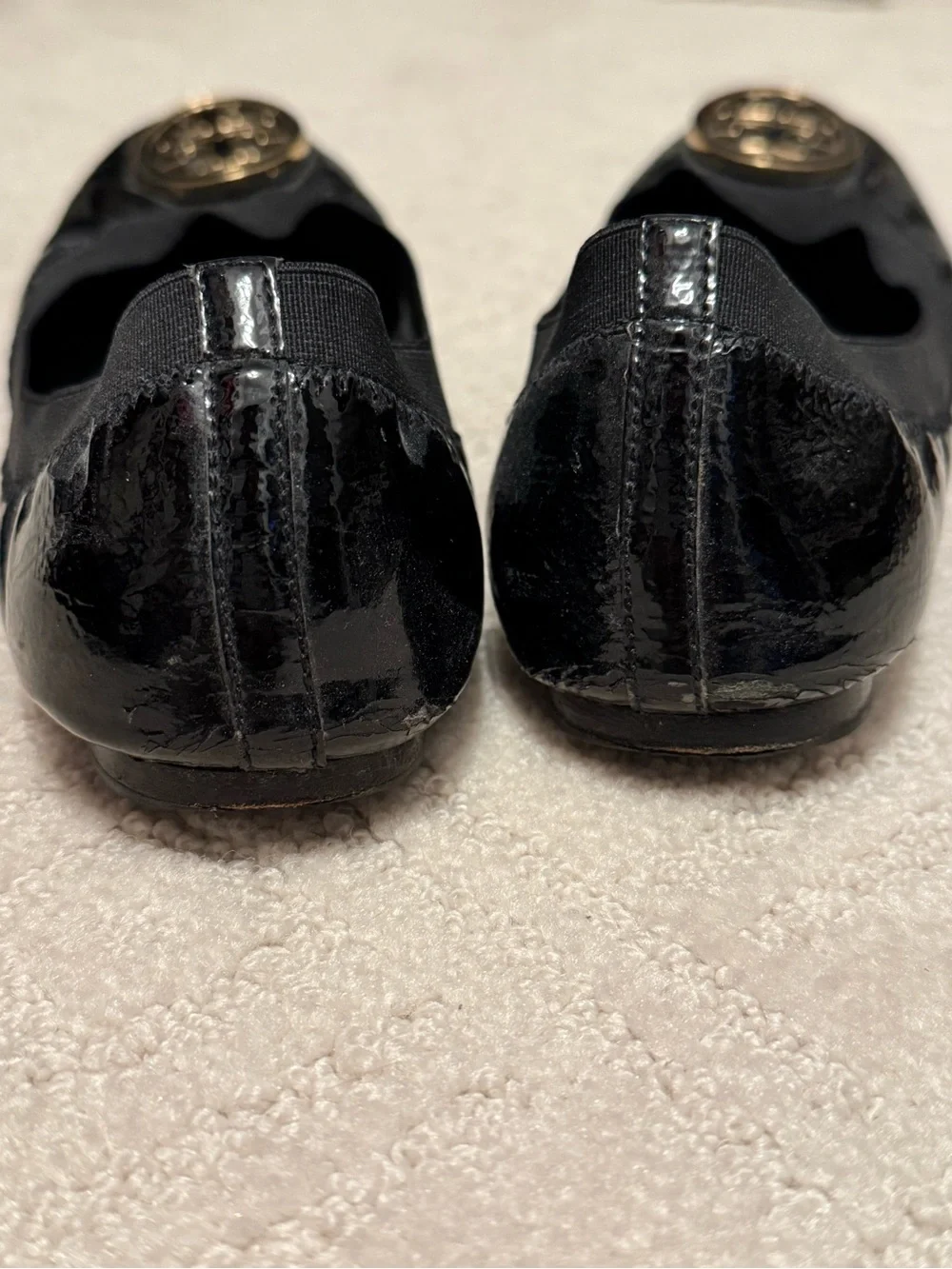 Tory Burch Black Patent Logo-Embellished Ballet Flats